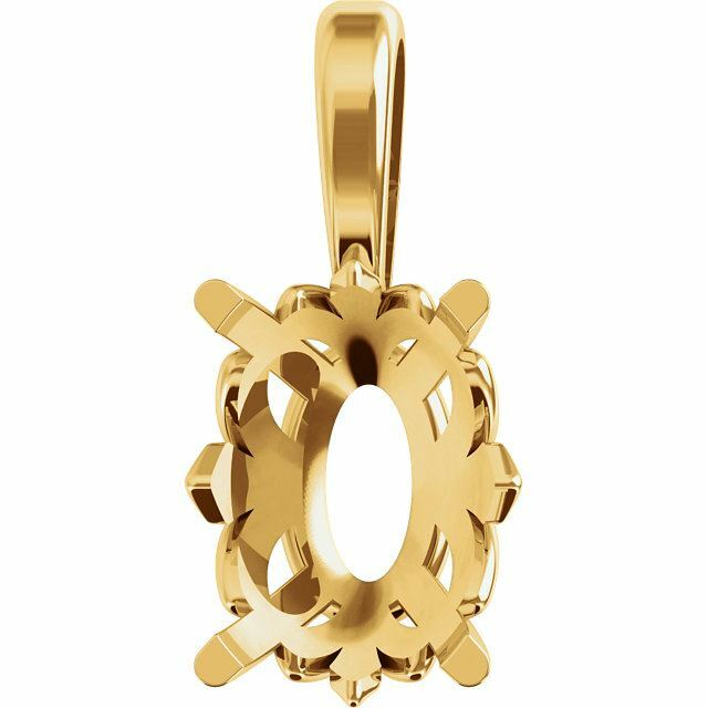 14K Gold Oval 4-Prong Fleur-de-lis Pendant Setting 6x4mm-12x10mm