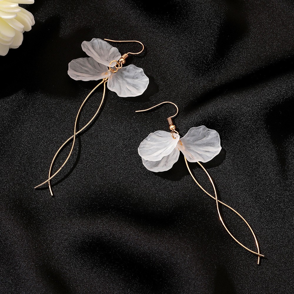 Dangle Drop Earrings Acrylic Gold Flower 3.54 in White Pin E170