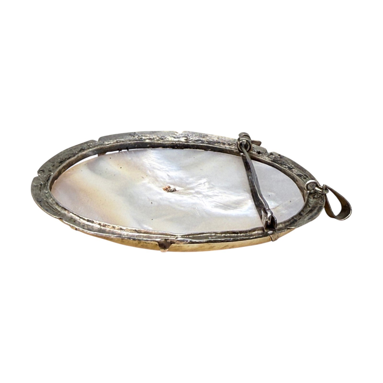 Estate 1960s Siam Sterling Silver Mother Pearl Goddess Mekkala Pendant / Brooch