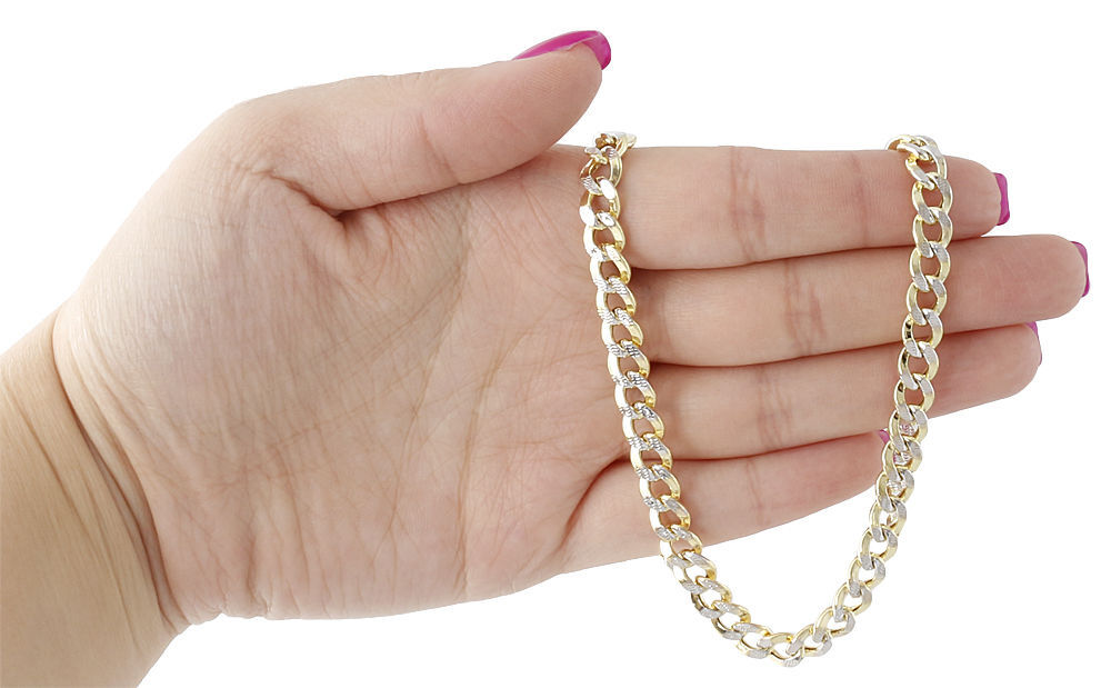 1/10th 10K Yellow Gold Diamond Cut Curb Cuban Link Chain Necklace 7mm 18-30 Inch
