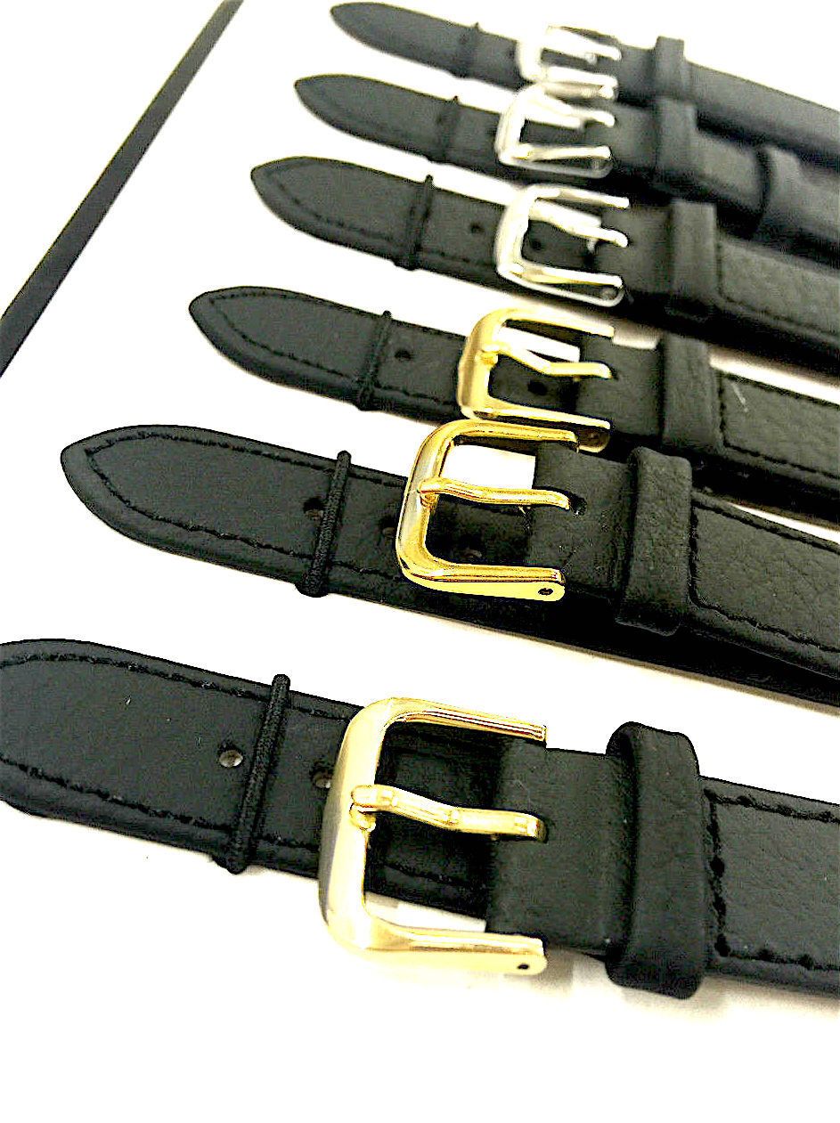 Brand New 6 X Wholesale Job Lot Genuine Black Leather Watch Straps 6mm To 24mm