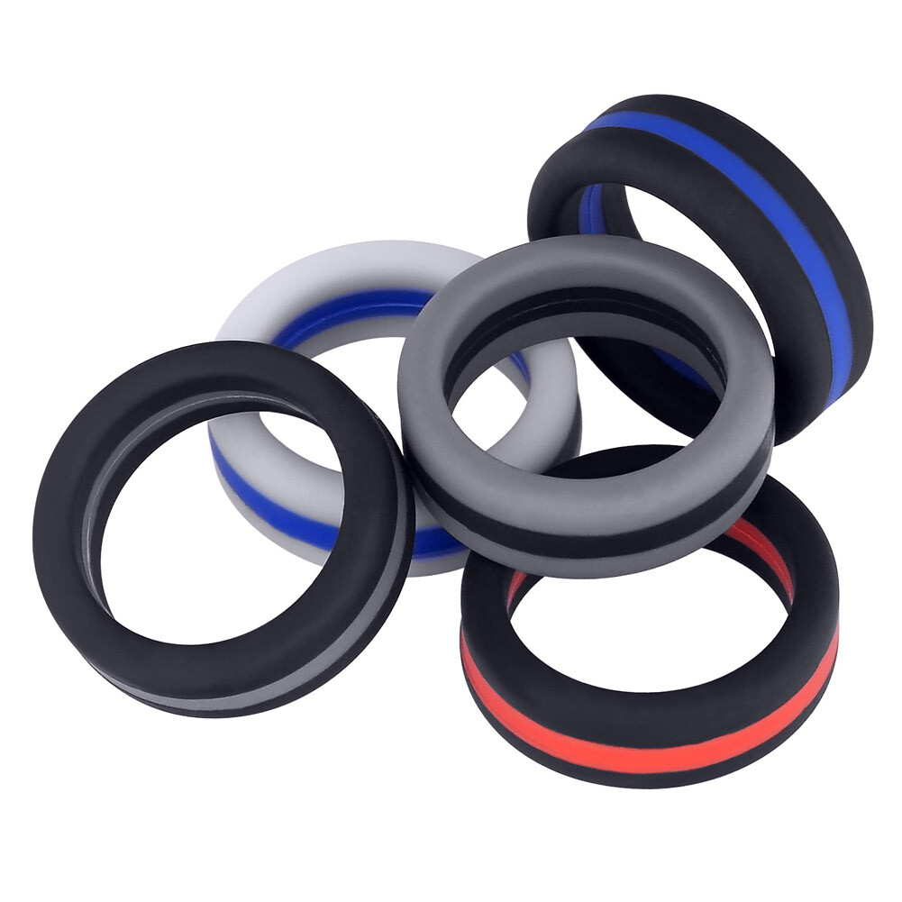 Medical Grade Silicone Wedding Ring for Men/Women Stripe Rubber Band 7-13 Size