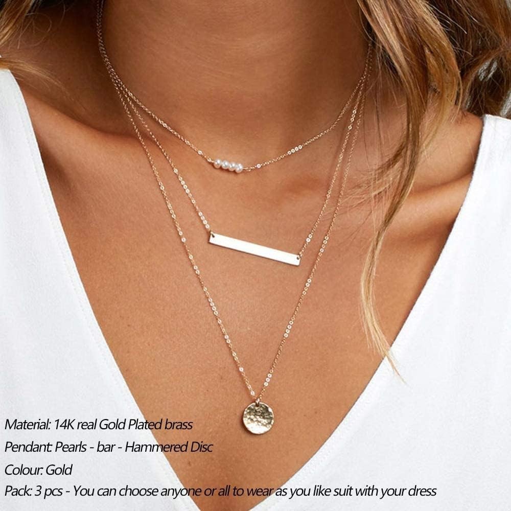 Handmade Dainty Layered Choker Necklace Set – Simulated Pearl & Y Pendant