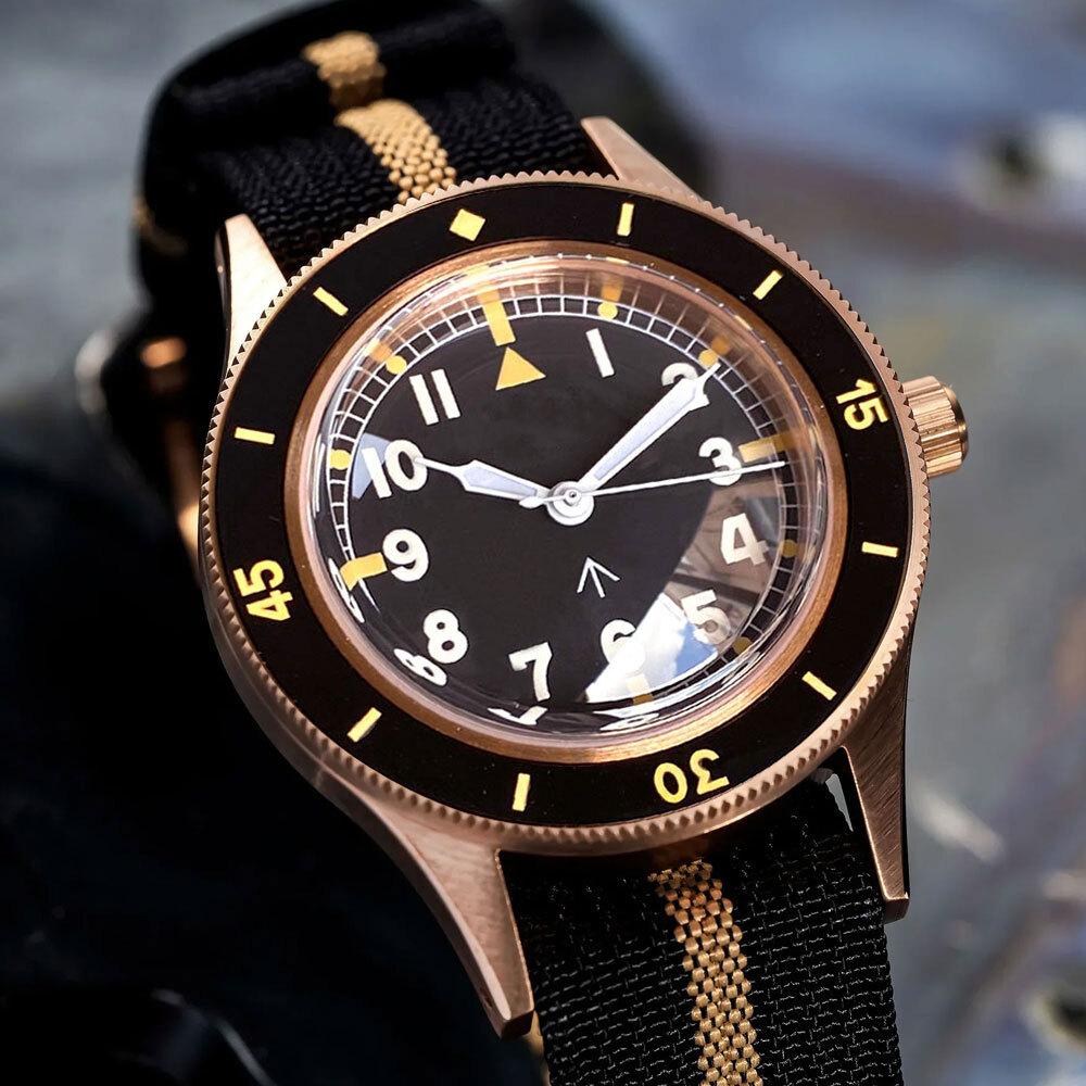 40mm 50-Fathoms Retro CUSN8 Solid Bronze NH35 Dress Men Watch Sapphire 20Bar