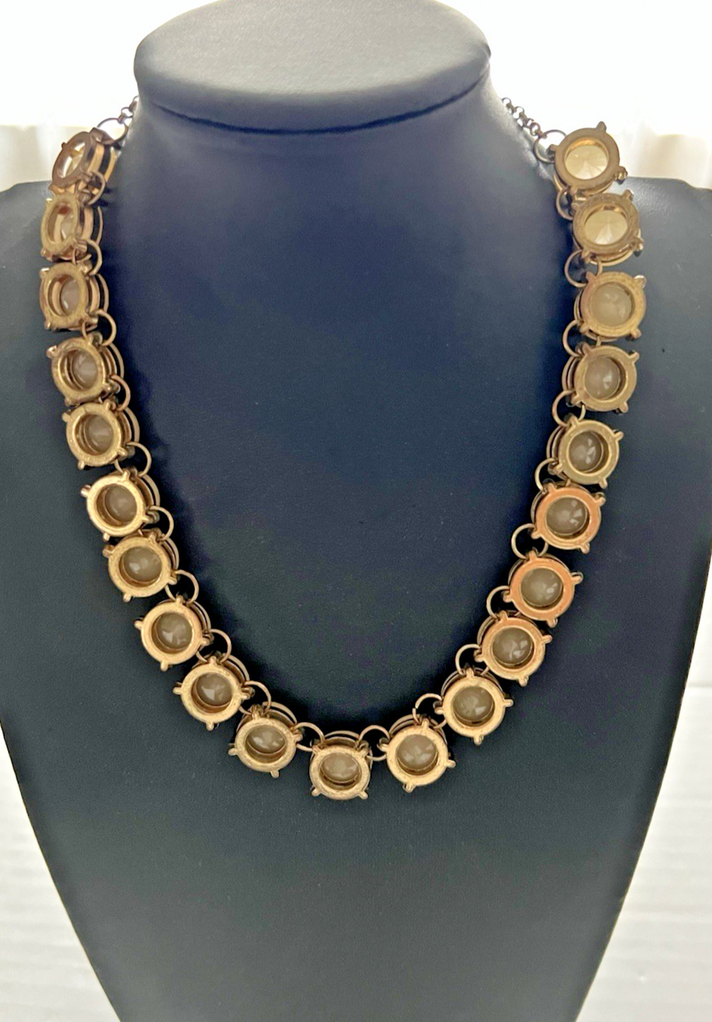 Vintage Statement Necklace Gold Tone Faceted Cream Champagne Glass Cabochon