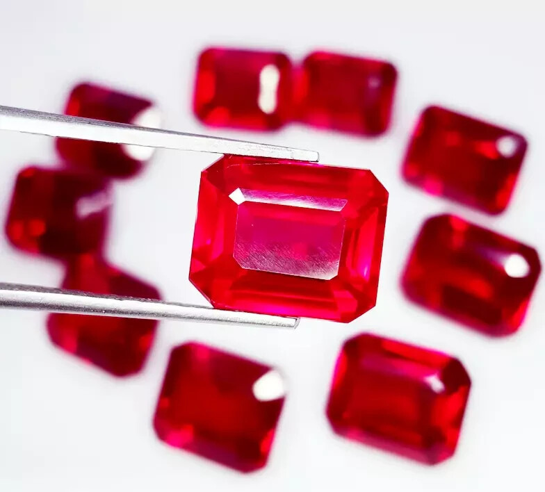 Red Ruby Natural 80 Ct 7-8 Pcs Emerald Cut Certified Loose Gemstone Lot