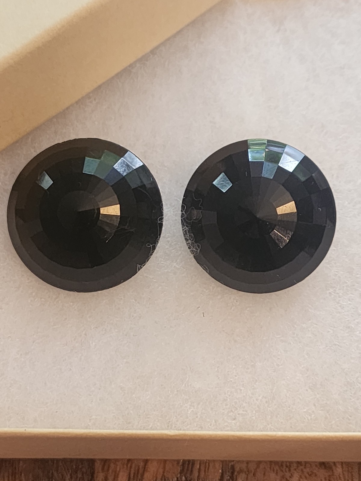 Vintage Germany Jet Black Faceted Button Style Round Clip On Earrings