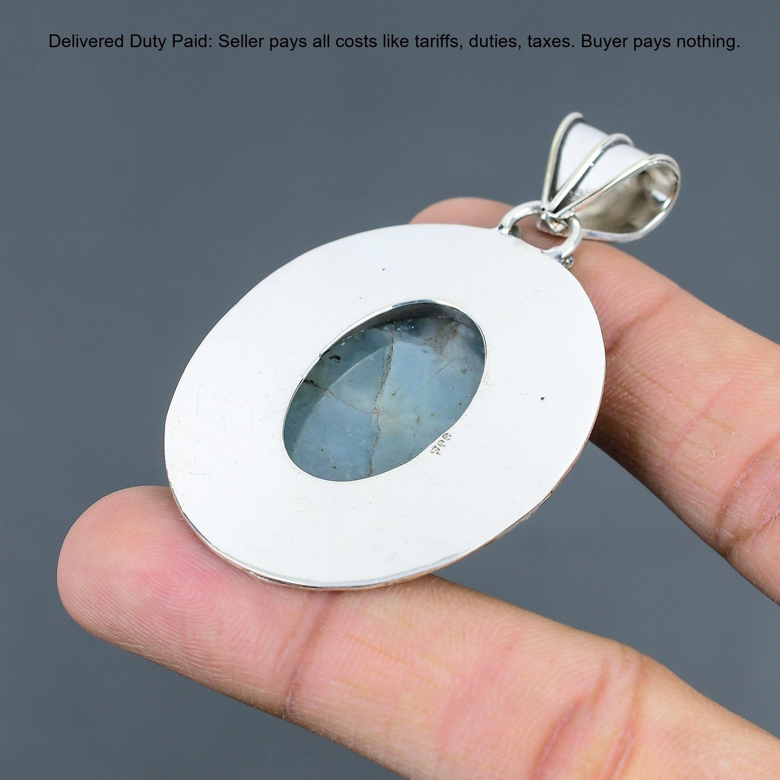 925 Sterling Silver Oval Natural Aquamarine Vintage Anniversary Pendant Jewelry
