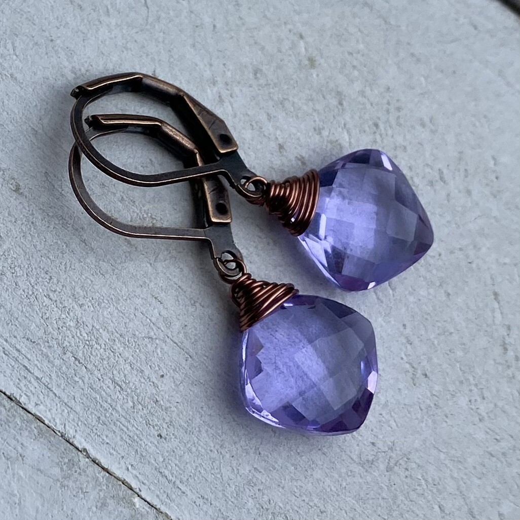 Min Favorit Purple Hydro Quartz & Copper Artisan Wire Wrapped Earrings