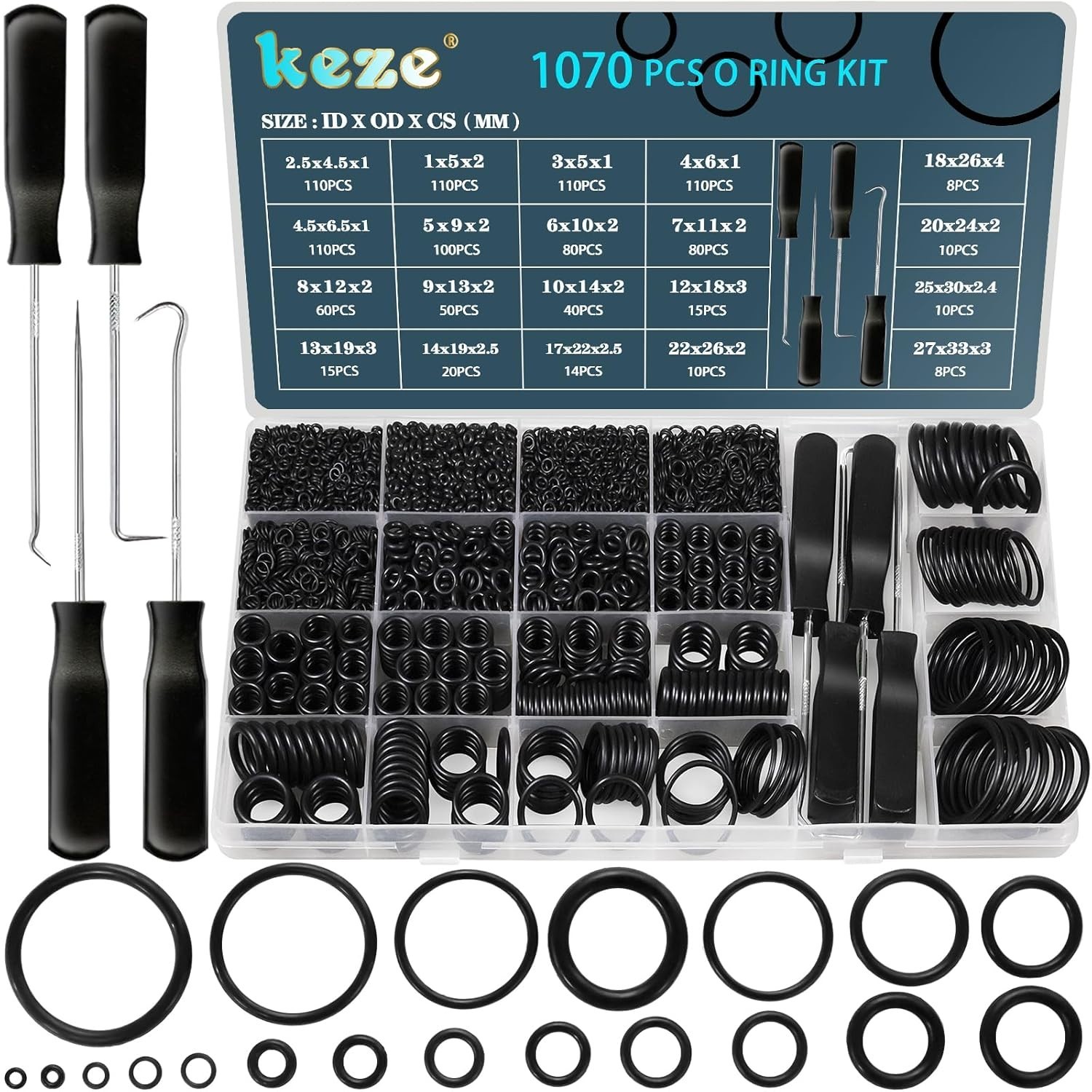 Versatile 1070-Pc Nitrile Rubber O-Ring Kit – Ideal for Home and Automotive Use