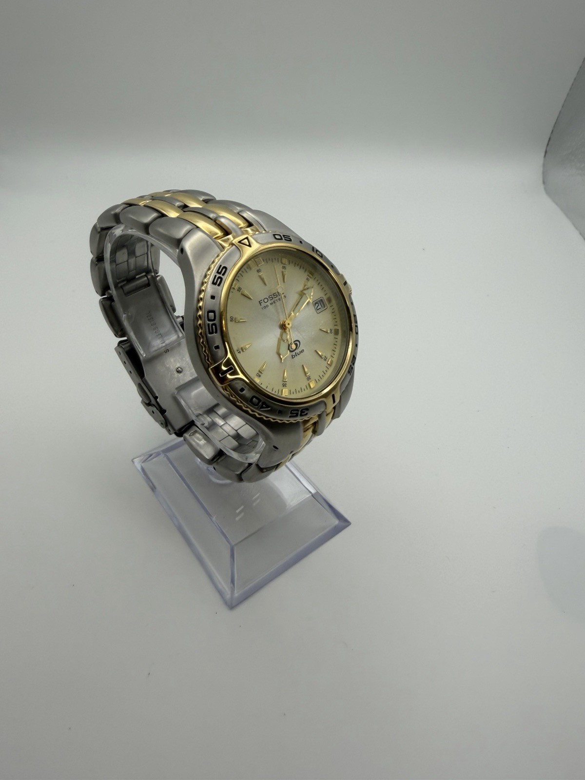 Fossil Blue 100M Two-Tone Quartz Men’s Watch Date Stainless Steel Runs Great