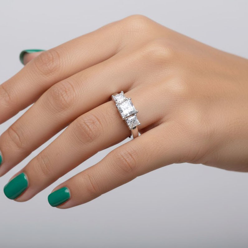 14K White Gold Engagement Ring Trellis 3.17 CT Princess Lab-Grown Diamond F SI1