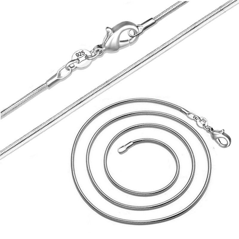 Fashion 925 Sterling Silver Lobster Clasp Snake Chain 18″ For Pendant Necklace