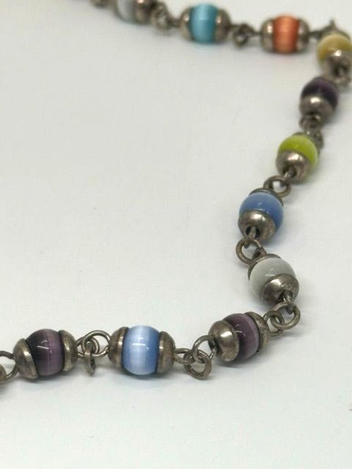 Vintage Marked 925 Silver Mexico Multi Color Beaded Choker Necklace