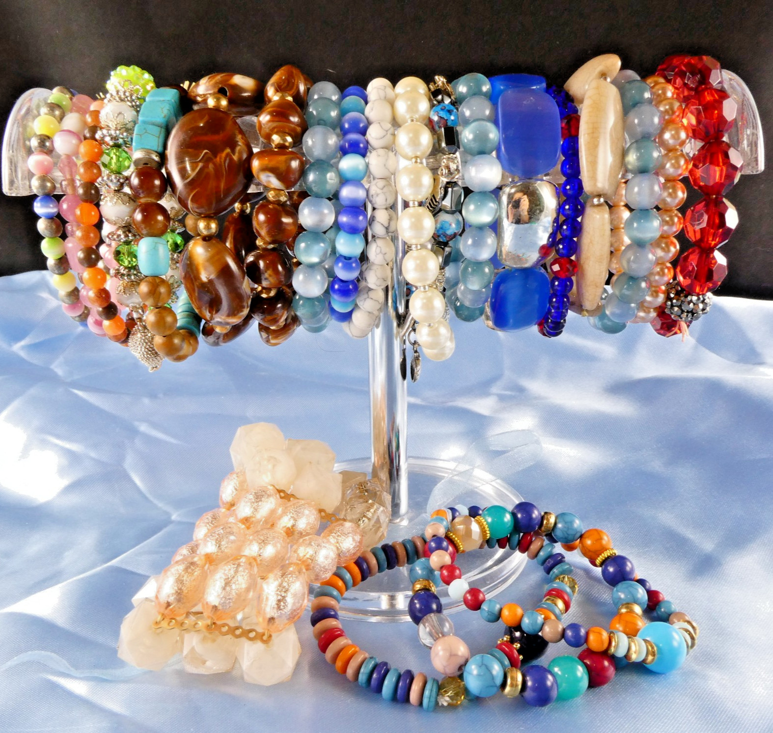 Lot of 20 Stretch Bracelets Expansion Colorful Fun to Wear Beaded Fits All Sizes