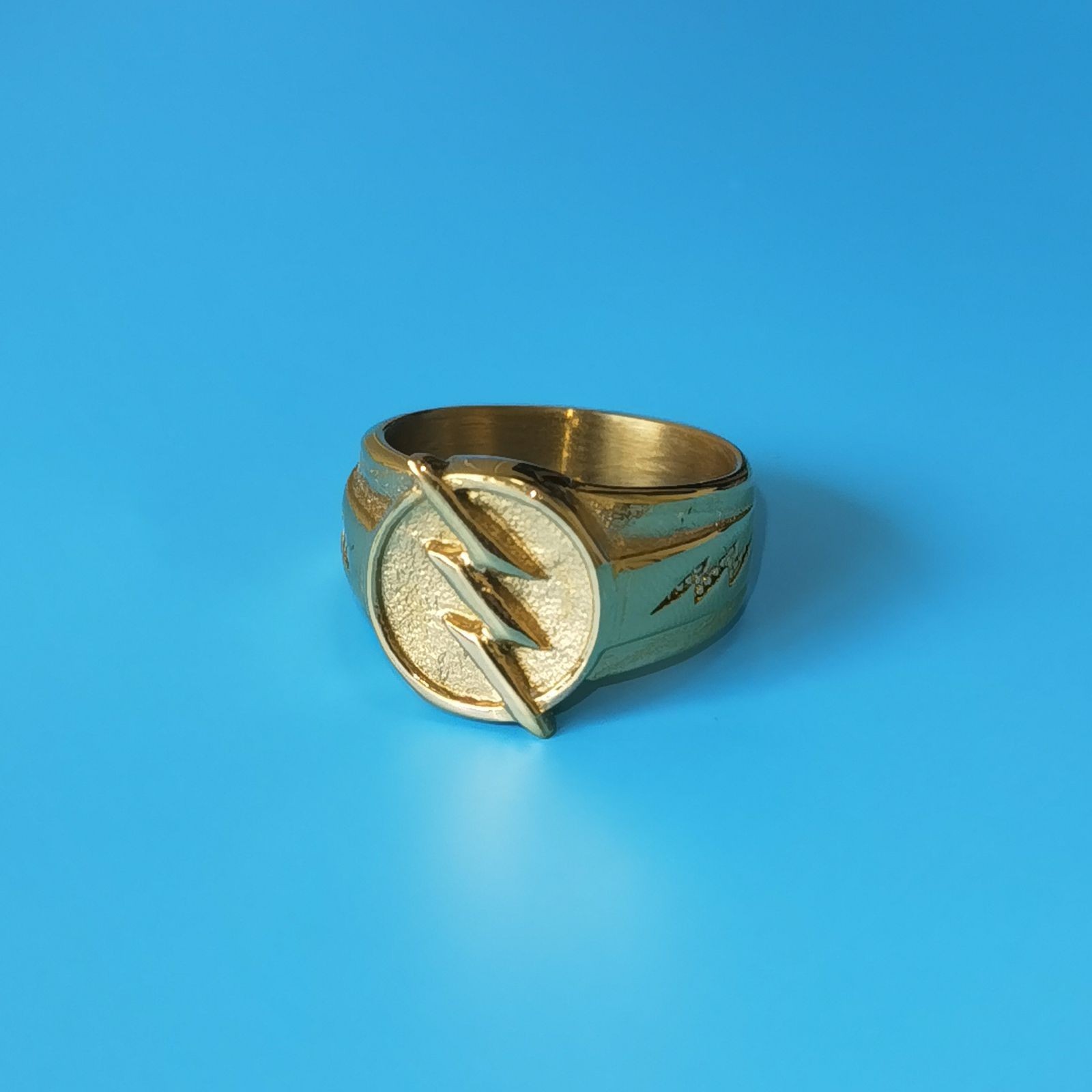 DC Reverse Flash Ring 18K Gold Plated Stainless Steel Mens Jewelry Xmas Gift