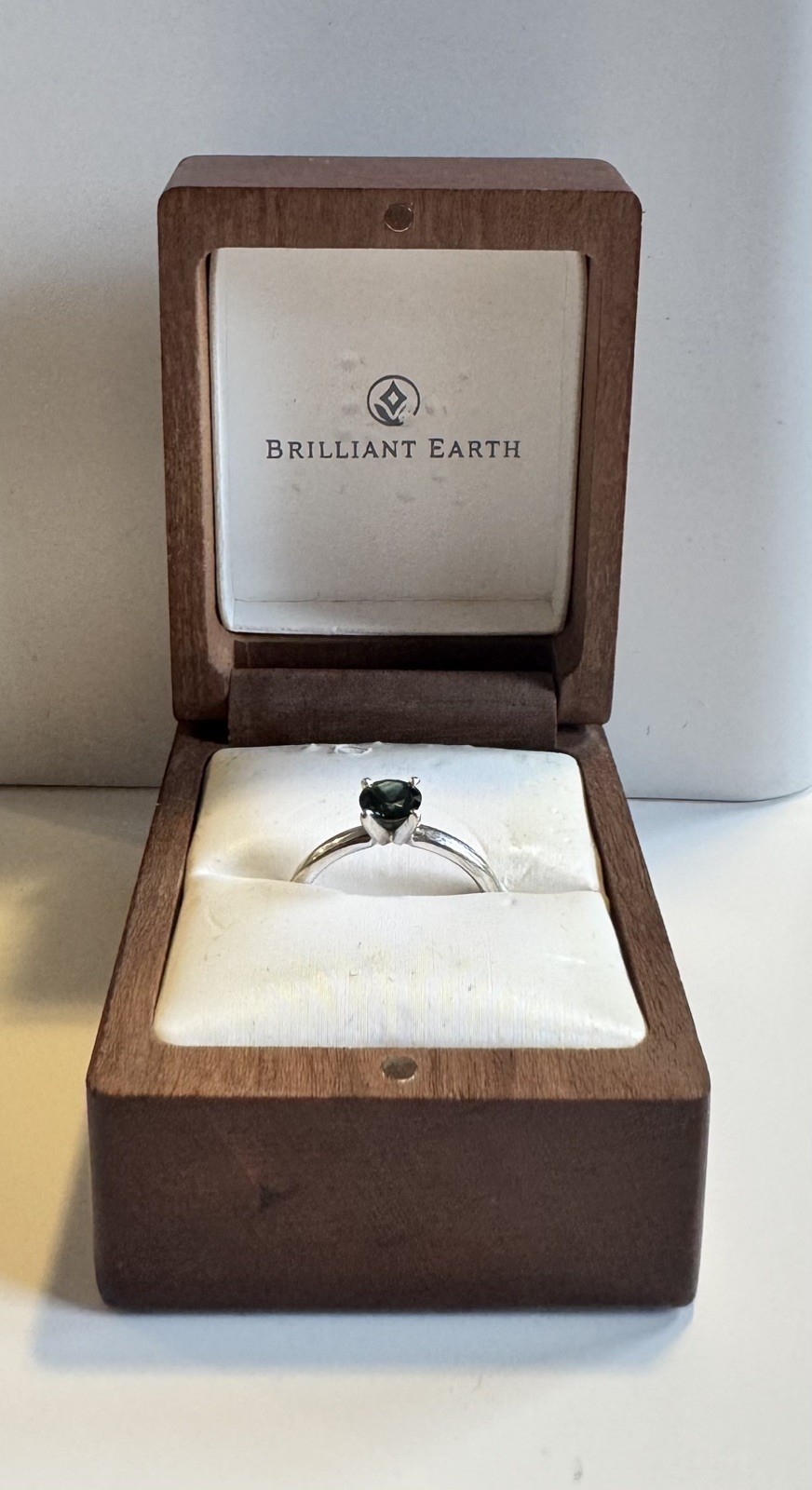 Brilliant Earth 6mm Teal Sapphire Ring, 18K White Gold, Size 8, Sri Lanka Origin