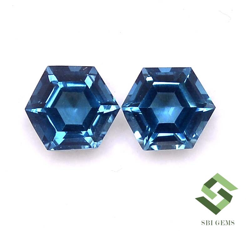 5×5 mm To 10×10 mm Natural London Blue Topaz Hexagon Cut Pair Loose Gemstones