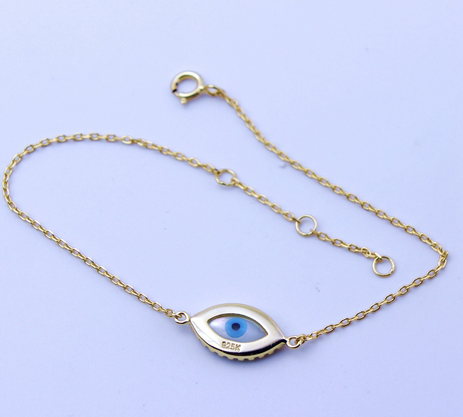 Women Girl 925 Sterling Silver Good Luck CZ Evil Eye Hand Bracelet 6.5-7.5″