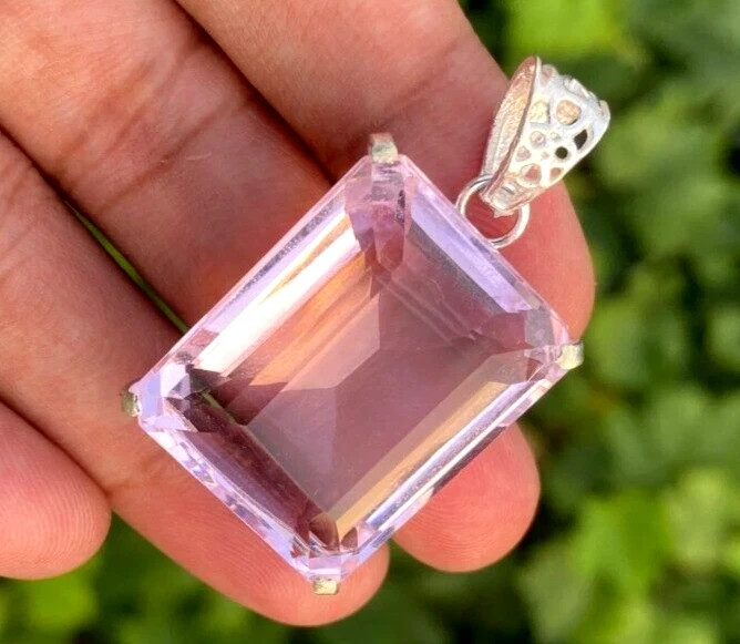 AAA+ Large Pink Topaz 97.70 Ct. Emerald Cut 925 Silver Pendant Gift for Women