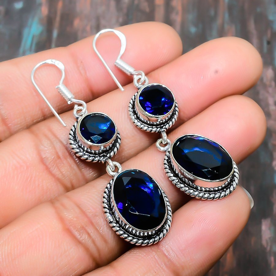 London Blue Topaz Gemstone Handmade Gift Jewelry Earring 1.97″ E978