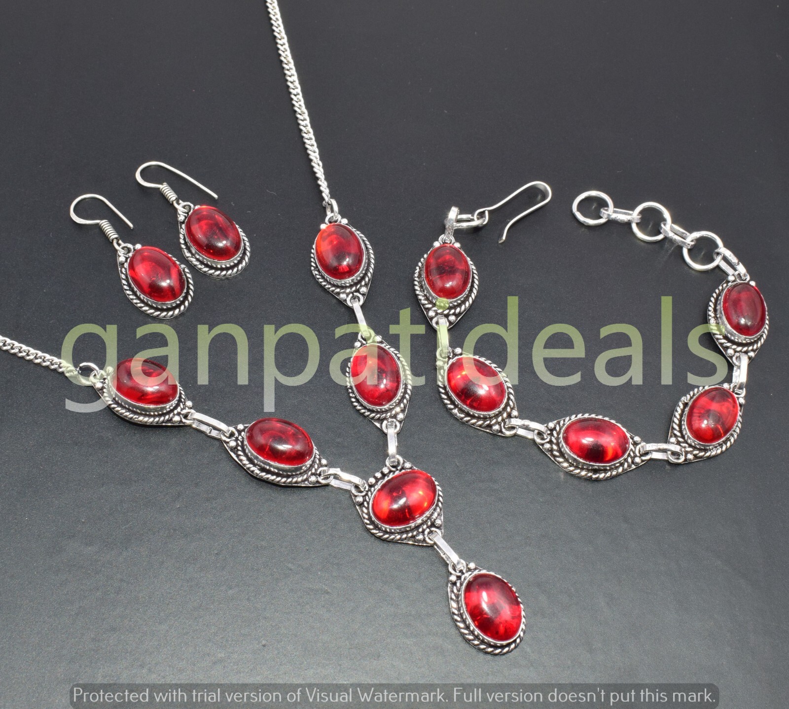 Garnet Gemstone 3pcs Combo Set 925 Silver Plated Wholesale Lot Jewelry