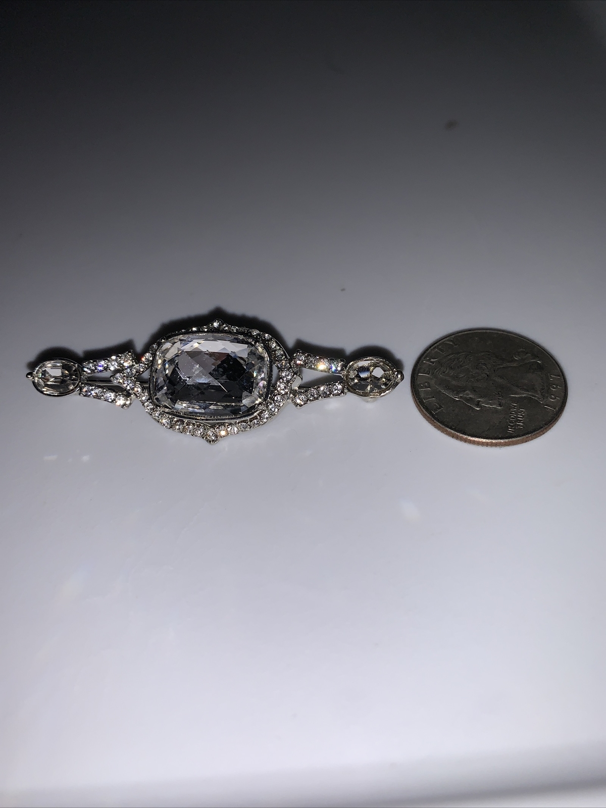 NWT Carolee silver tone crystal 2-1/4”x1” bar pin brooch signed CS404