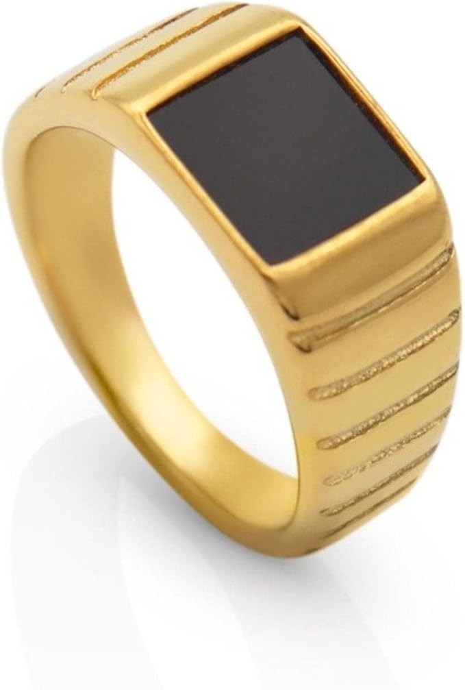 Fashion Jewelry Gold Black Enamel Signet Ring Square Vintage Style Band