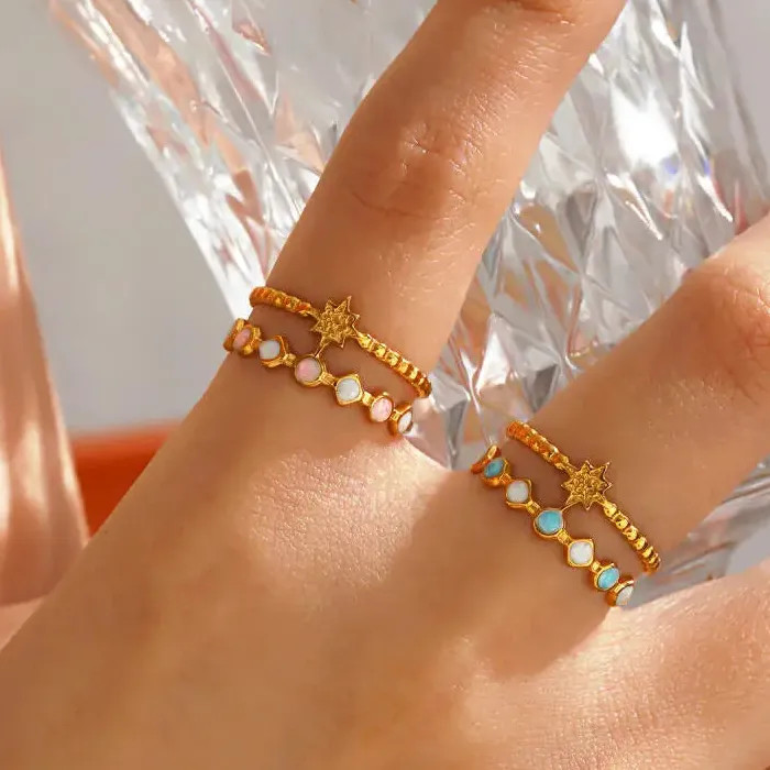 Adjustable Stainless Steel Geometric Drip Oil Ring Unisex Fashion Jewelry