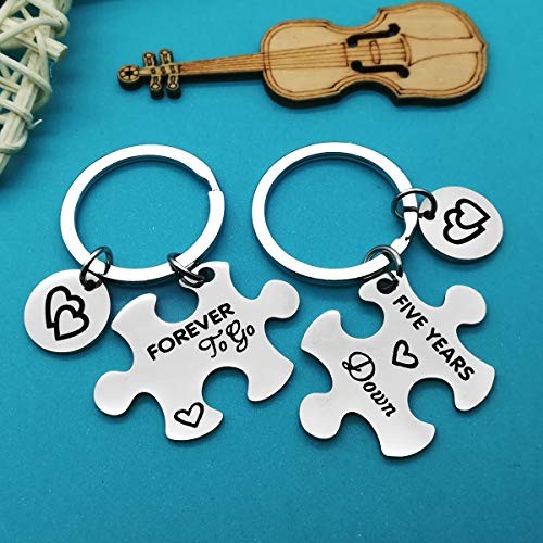 5 Years Anniversary Keychains Set Five Years Down Forever to Go Keyring