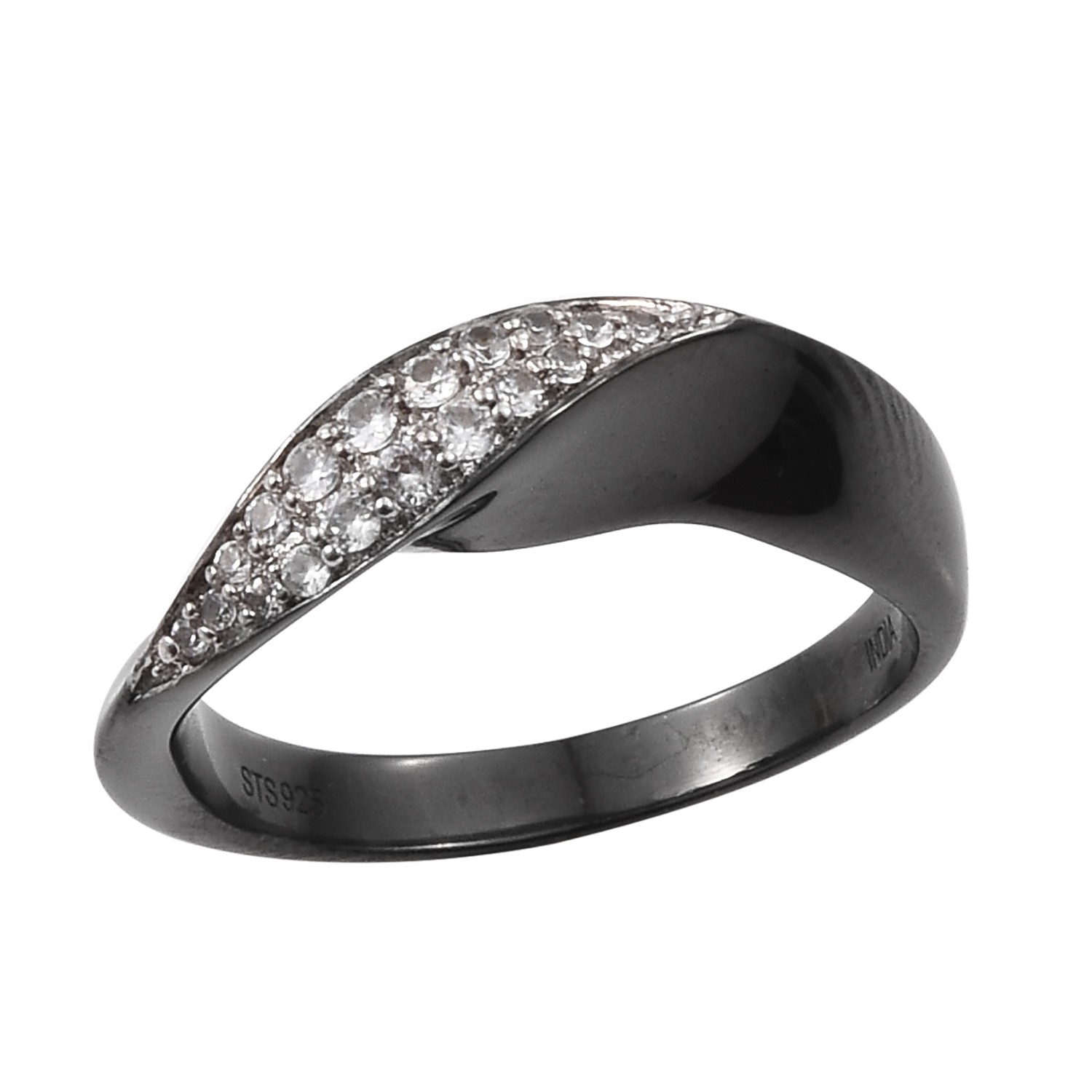 Black Ruthenium Plated 925 Sterling Silver Ring With Natural Natural white zirco