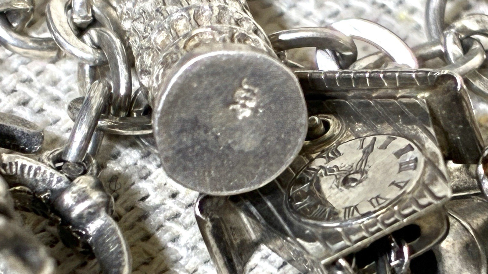 Vtg 800 Silver Charm Bracelet 900 Charms Travel Italy Europe Gondola Eiffel 50g