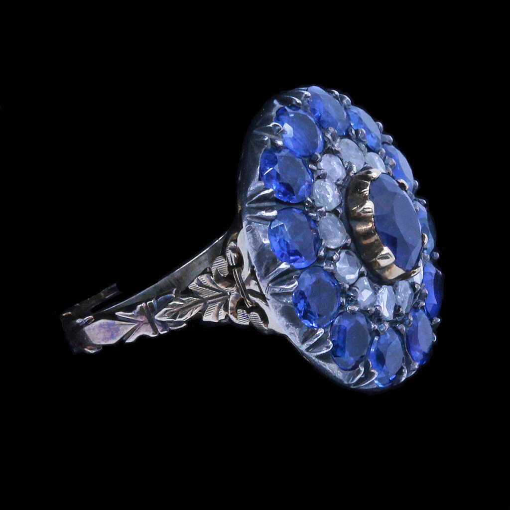 Antique Victorian Ring Natural Sapphires Diamonds 18k Gold w Appraisal (6684)