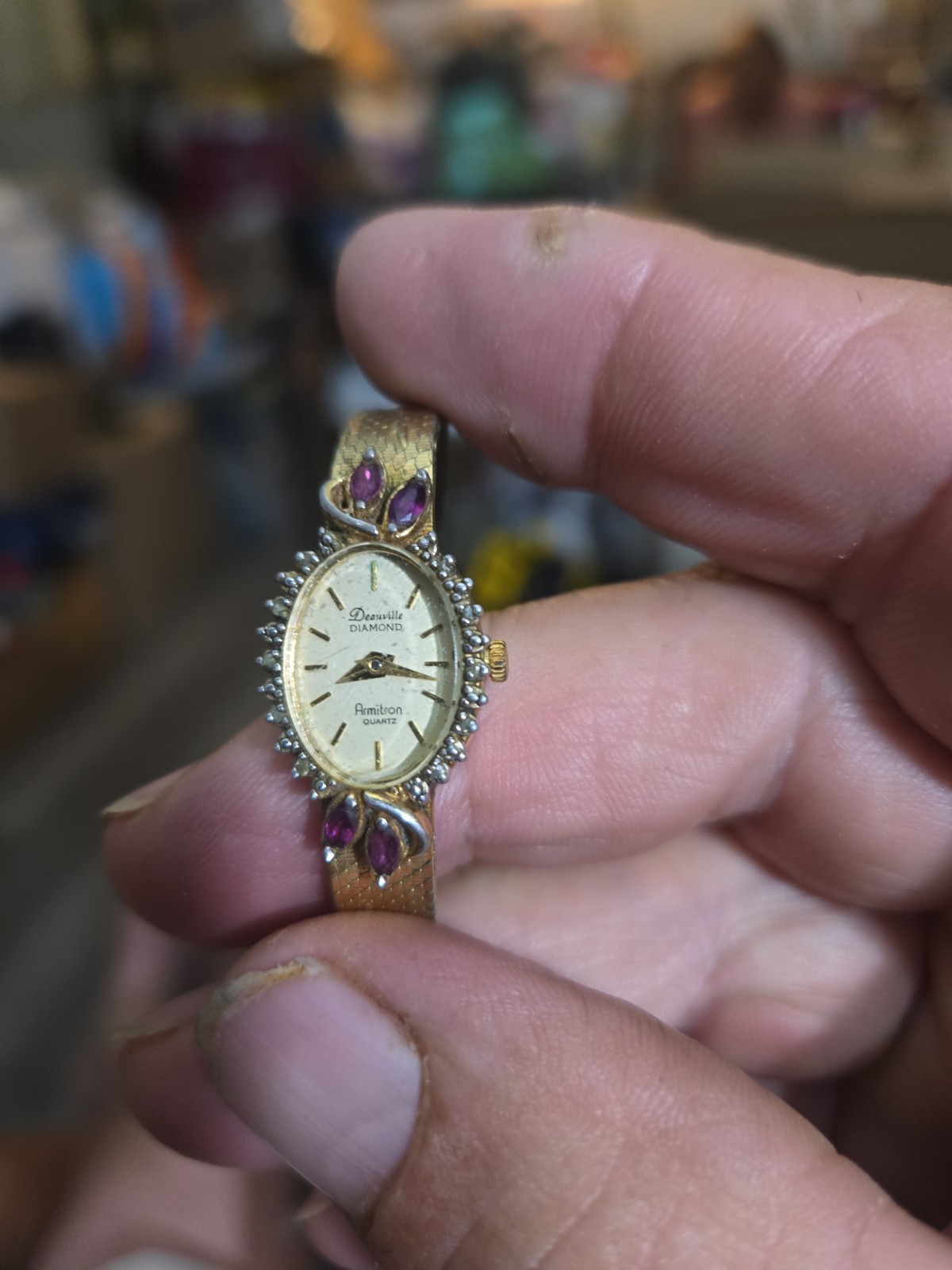 Armitron Deauville Diamond Womens Watch 16mm Gold Tone Purple Stones