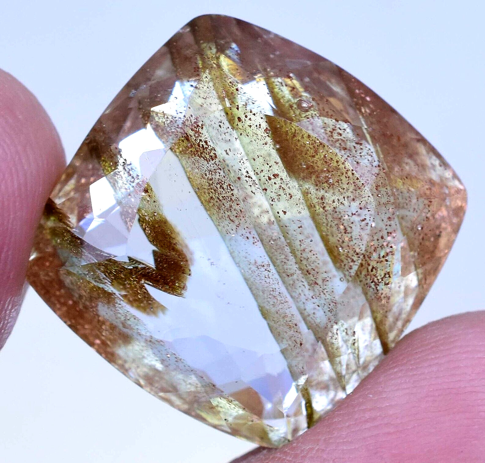 Natural Rutile & Sunstone 34.05 Ct AGL Certified Rare found Two in One Gemstone