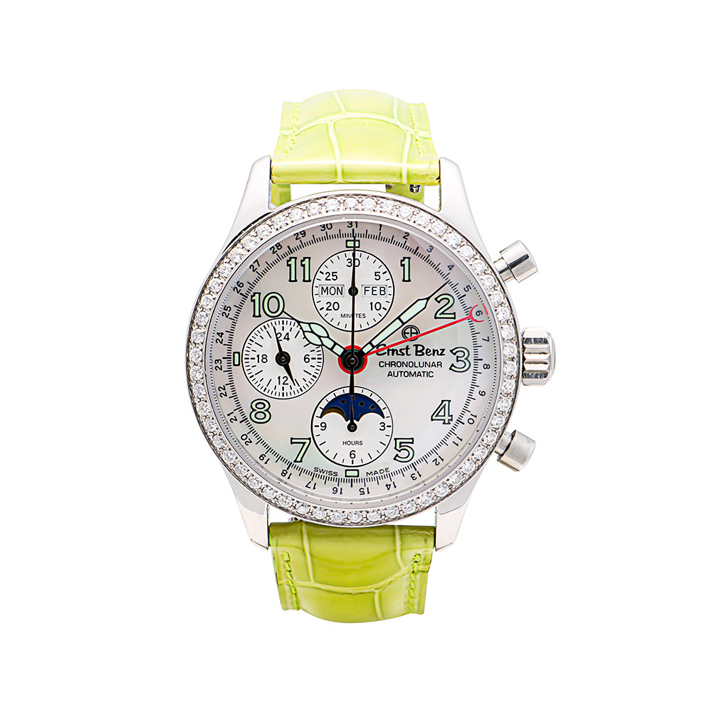 Ernst Benz Chronolunar Watch White MOP Dial 40mm Automatic Retail: $11,800 Used