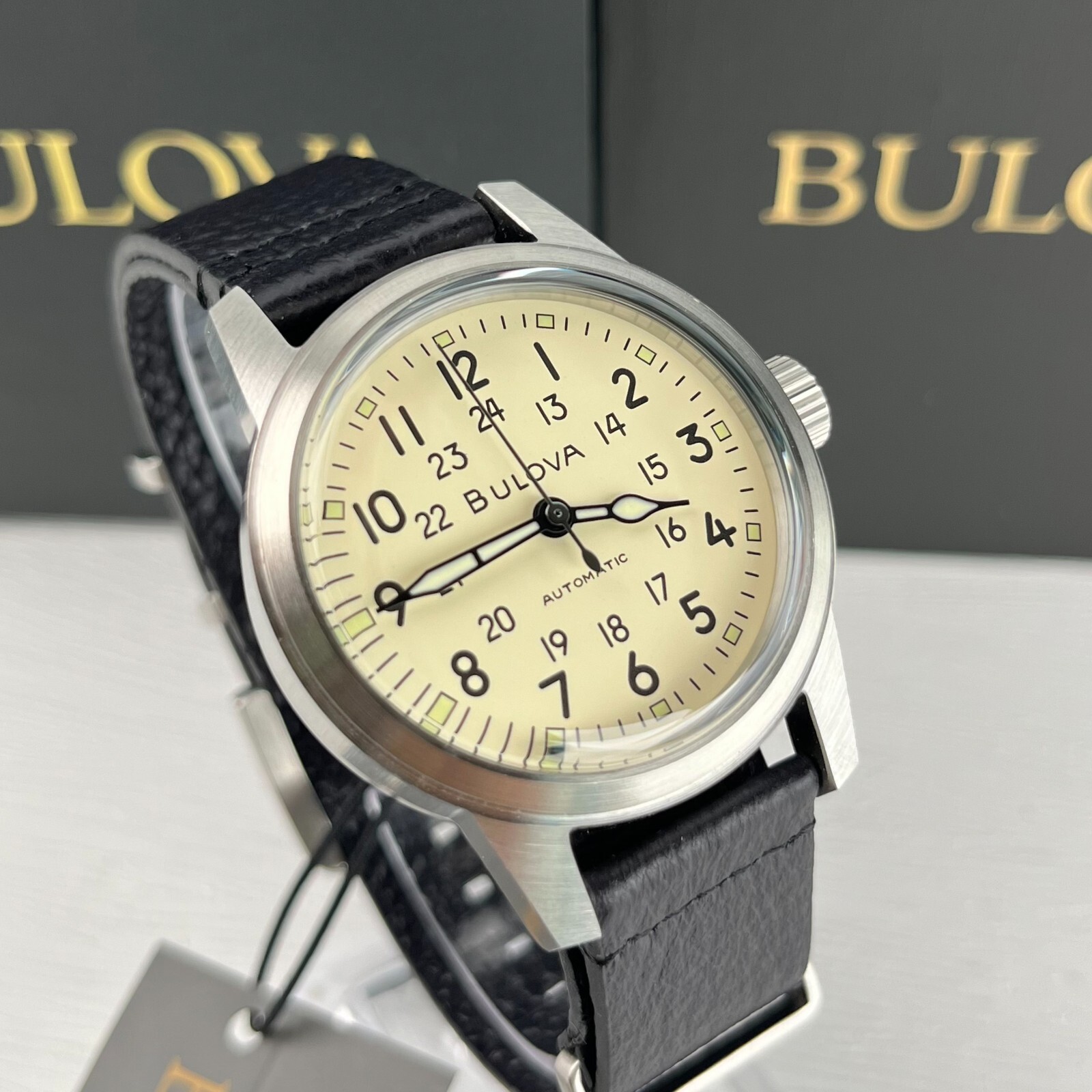 Bulova Hack 96A246 Men’s Watch 38MM Ivory Dial Leather Strap Watch Automatic