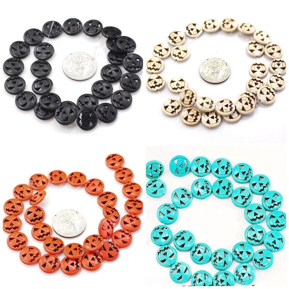 Halloween Decor Howlite Skull Magnesite Turquoise Pumpkin Beads 15″ Bracelet