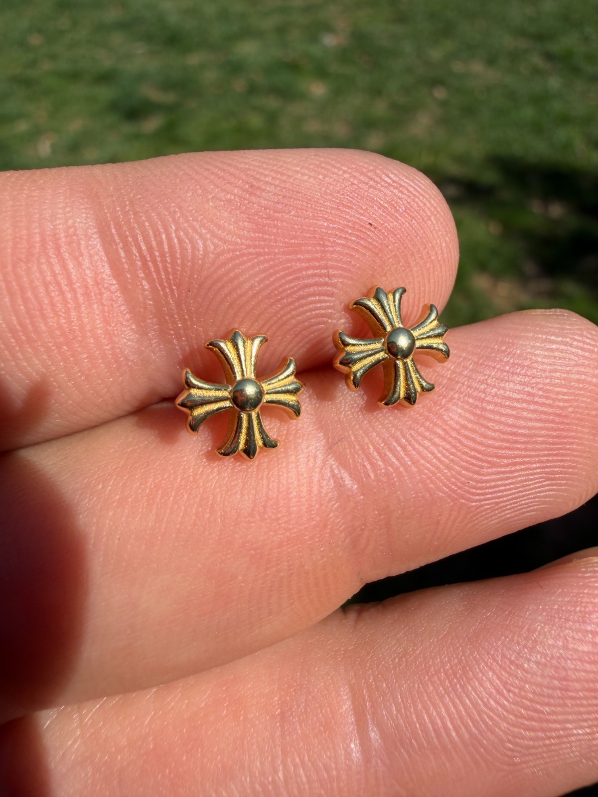 Real 14k Gold Over Solid 925 Silver Men Hearts Chrome Star Earrings Plain Studs