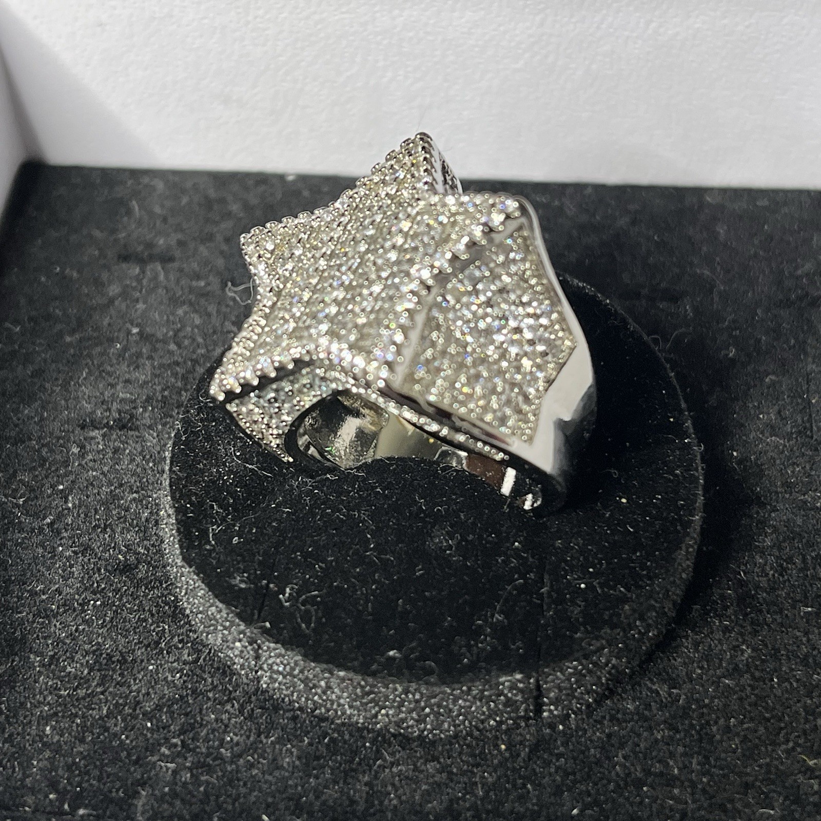 Silver Tone Star Masonite diamonds Baguette Statement Ring Size 7