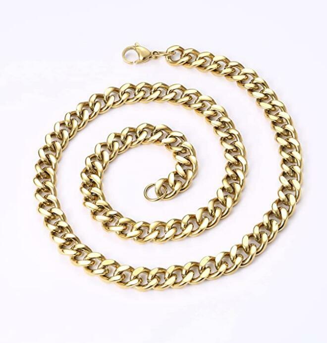 Gold Stainless Steel Mens Womens Necklace Curb Link Chain High Quality 10mm 24”