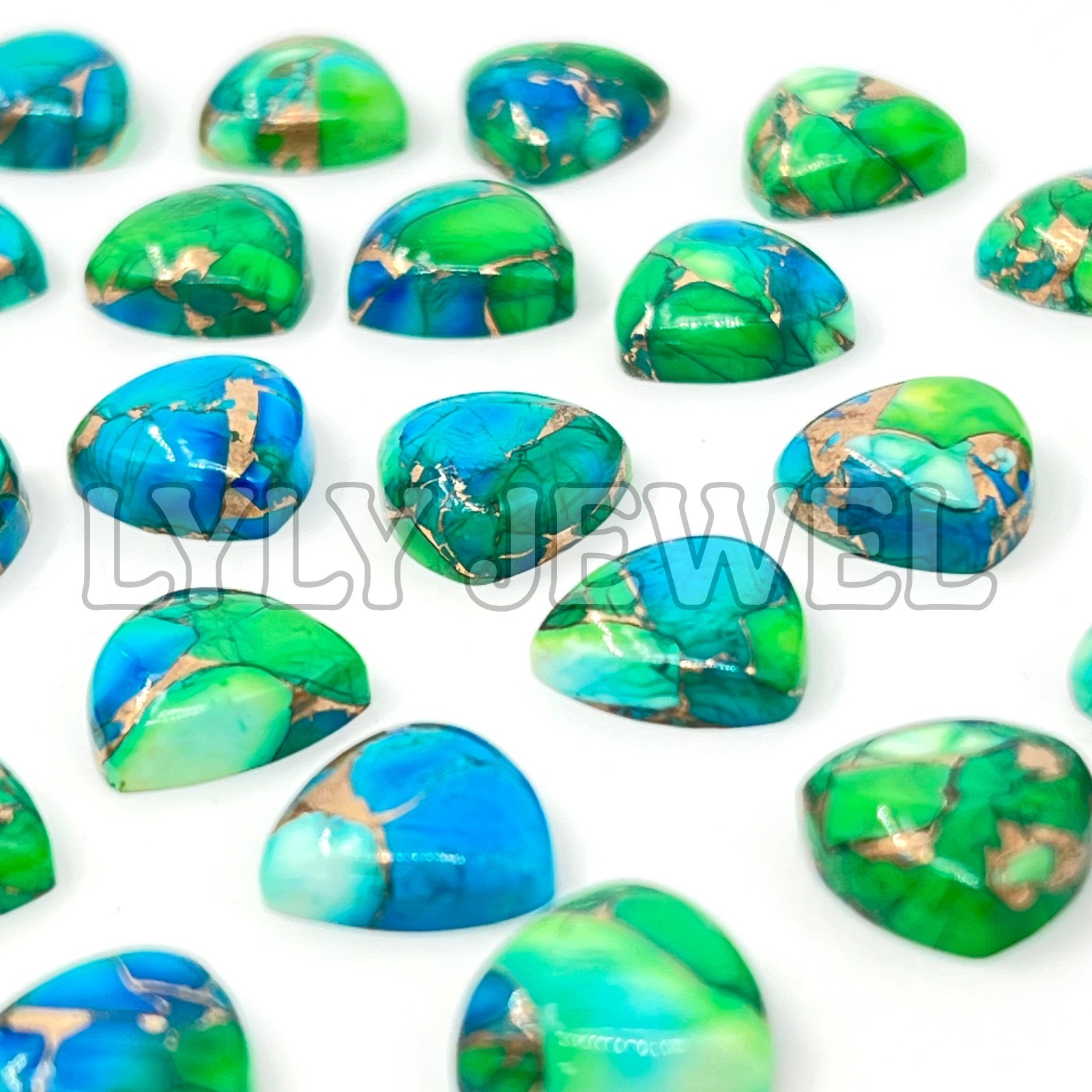 PEACOCK DAHLIA KINGMAN TURQUOISE CABOCHON TRILLION SHAPE LOOSE GEMSTONE
