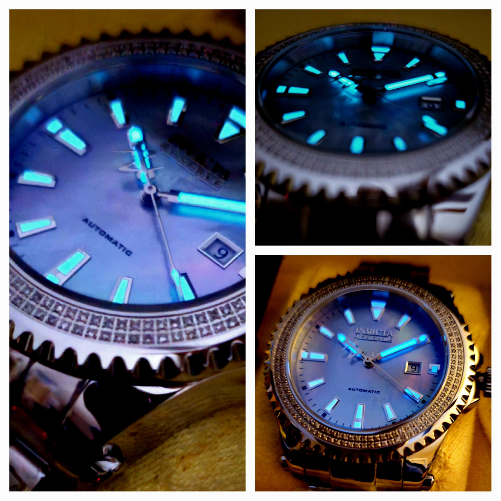 INVICTA RESERVE PRO DIVER LE DIAMOND, SAPPHIRE SWISS ETA AUTO PLATINUM MOP WATCH