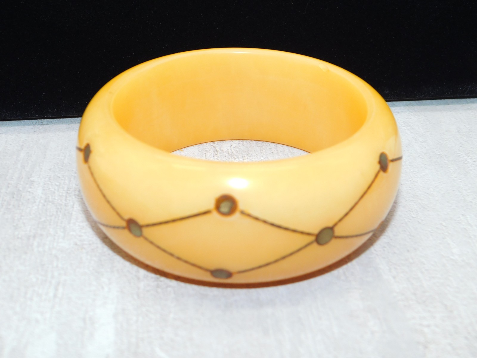 1930’s Butterscotch Bakelite Bangle Brass Injection Dot Bracelet
