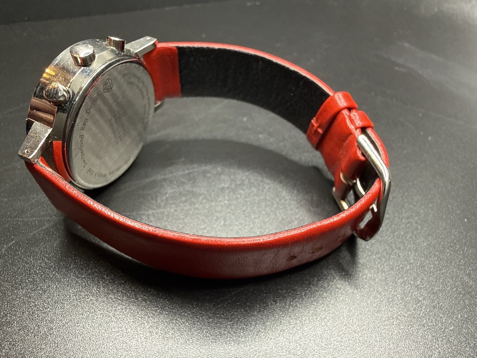 Mondaine Classic Neo Swiss Chronograph Panda Watch 36m Red Leather MSD.41410.LBV