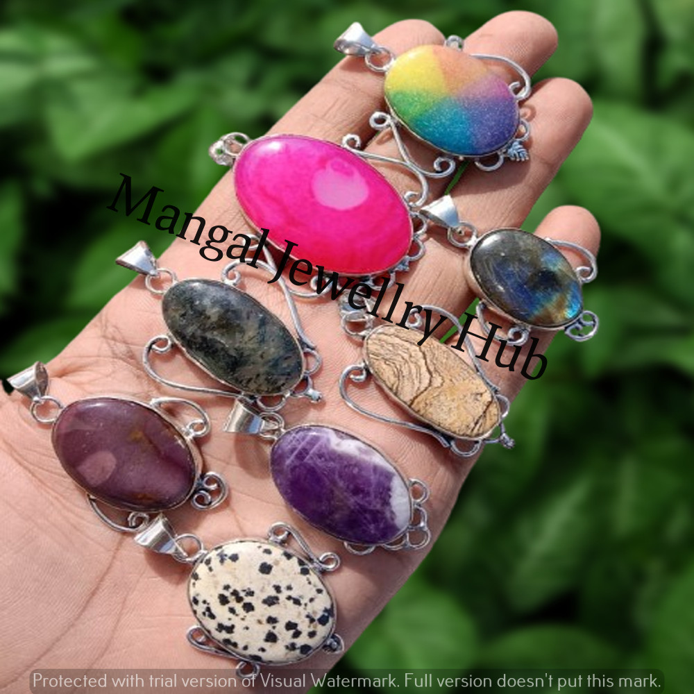 Agate & Mix Gemstone Butterfly Pendants 925 Sterling Silver Plated Lot Jewellery