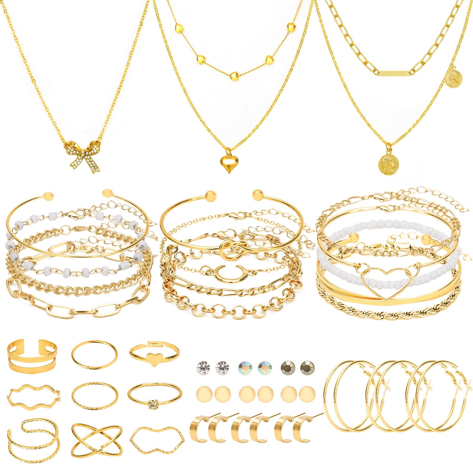 NEWITIN 49 Pieces Gold Jewelry Set for Women One Size, A