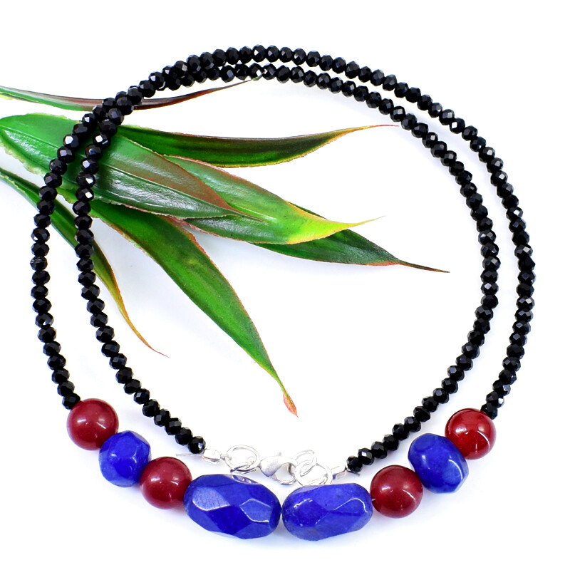 100.00 Cts Earth Mined Faceted Spinel ,Ruby & Sapphire Beads Necklace NK 42E118