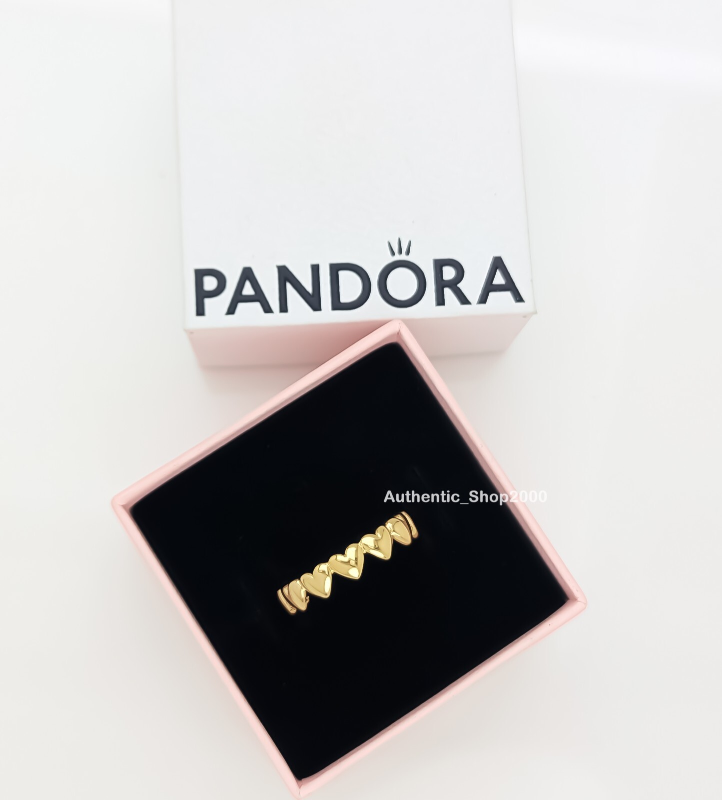New 100% Authentic PANDORA 14k Gold Plated Be Love Row of Hearts Ring 163427C00