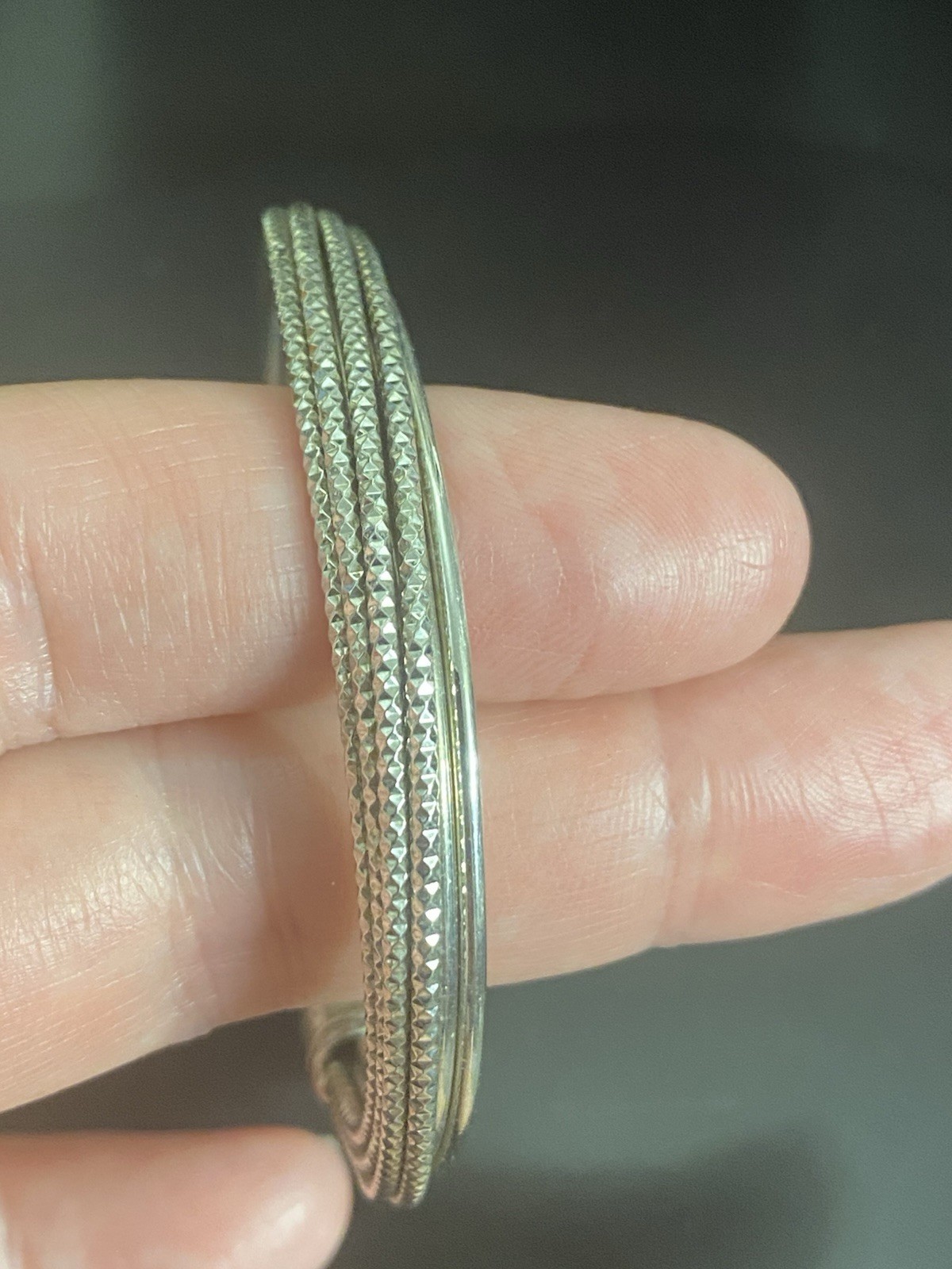 VTG Silver Tone Mesh Cuff Bracelet Textured Cable Bangle Adjustable 7” Women